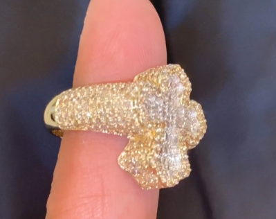 10K SOLID YELLOW GOLD 3.75 CARAT REAL DIAMOND CROSS ENGAGEMENT RING WEDDING PINKY BAND