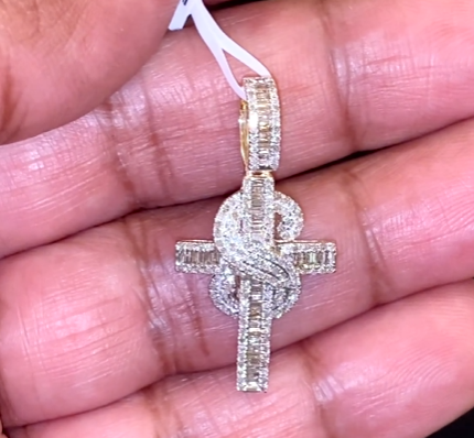 10K YELLOW GOLD .75 CARAT 1.25 INCHES REAL DIAMOND CROSS PENDANT CHARM