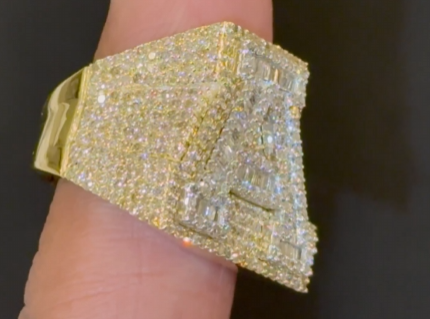 10K SOLID YELLOW GOLD 2.50 CARAT REAL DIAMOND LETTER A ENGAGEMENT RING WEDDING PINKY BAND