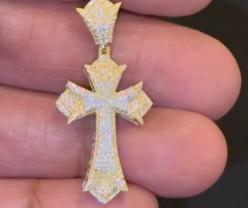 10K YELLOW GOLD .40 CARAT 1.50 INCHES NATURAL DIAMOND CROSS PENDANT CHARM