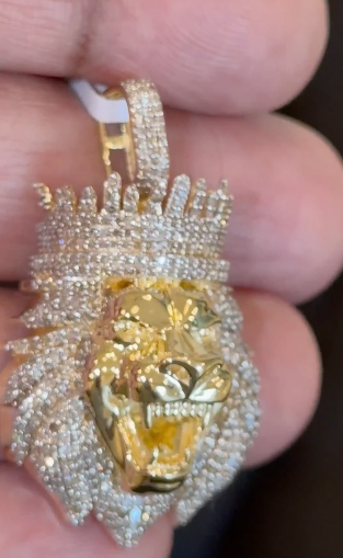 10K YELLOW GOLD 2 CARAT NATURAL DIAMONDS 1.50 INCHES LION HEAD PENDANT CHARM