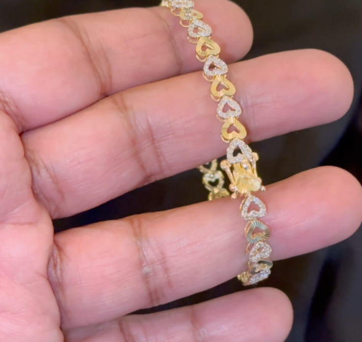 10K YELLOW GOLD 1.25 CARAT NATURAL DIAMOND 7 INCHES 5 MM WOMEN HEART BRACELET