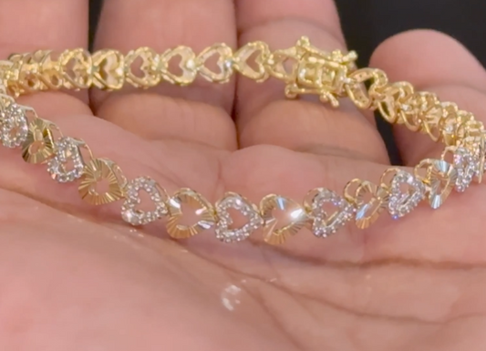 10K YELLOW GOLD 1.25 CARAT NATURAL DIAMOND 7 INCHES 5 MM WOMEN HEART BRACELET