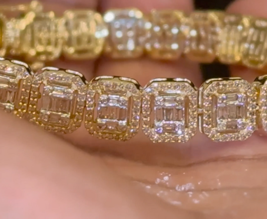 10K YELLOW GOLD 5 CARAT REAL DIAMOND 28.50 GRAMS 8 MM 8 INCHES BRACELET