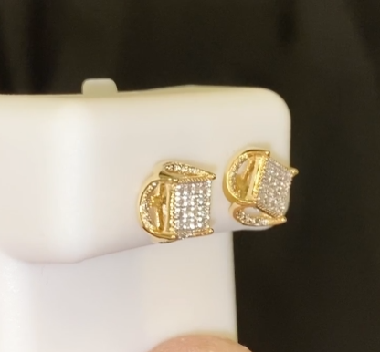.15 CARAT REAL DIAMONDS STERLING SILVER YELLOW GOLD PLATED MENS WOMENS 5 MM EARRINGS STUDS