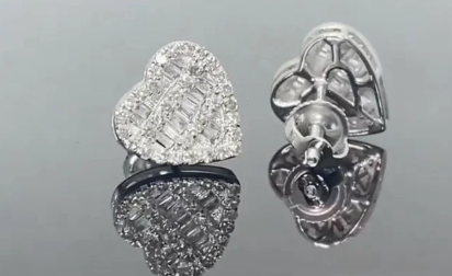10K WHITE GOLD .55 CARAT REAL DIAMOND 9MM WOMENS HEART HOOPS EARRINGS HUGGIE STUDS