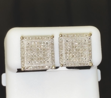 .65 CARAT STERLING SILVER YELLOW GOLD PLATED 12 MM REAL DIAMONDS EARRINGS STUDS