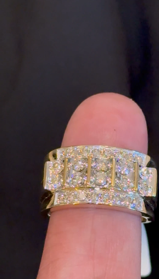10K YELLOW GOLD 1.75 CARAT NATURAL DIAMOND ENGAGEMENT RING WEDDING PINKY BAND