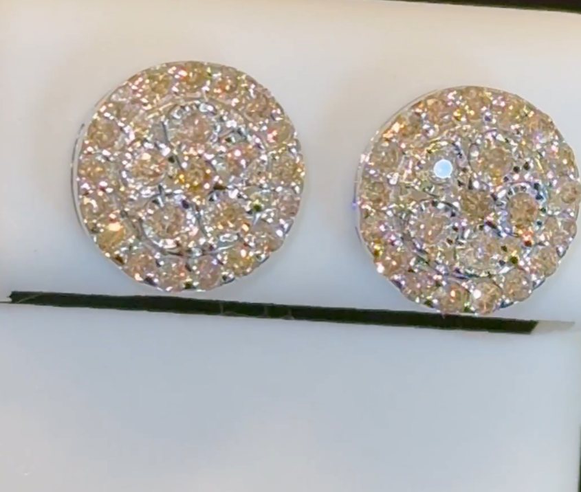 10K WHITE GOLD .85 CARAT MENS WOMENS 10 MM 100% GENUINE DIAMONDS EARRING STUDS