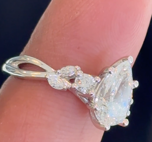 10K WHITE GOLD 2.36 CARAT CERTIFIED LAB GROWN DIAMONDS PEAR RING