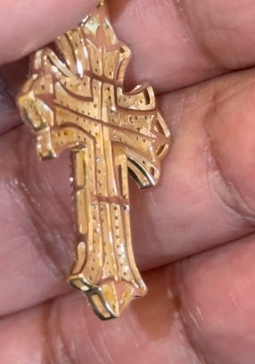 10K YELLOW GOLD 1.25 CARAT NATURAL DIAMONDS 1.75 INCHES CROSS PENDANT CHARM