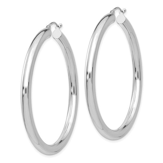 10k White Gold 4mm x 50mm Tube Hoop Earrings