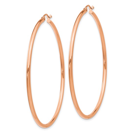 14k Rose Gold Polished 2x55mm Lightweight Tube Hoop Earrings