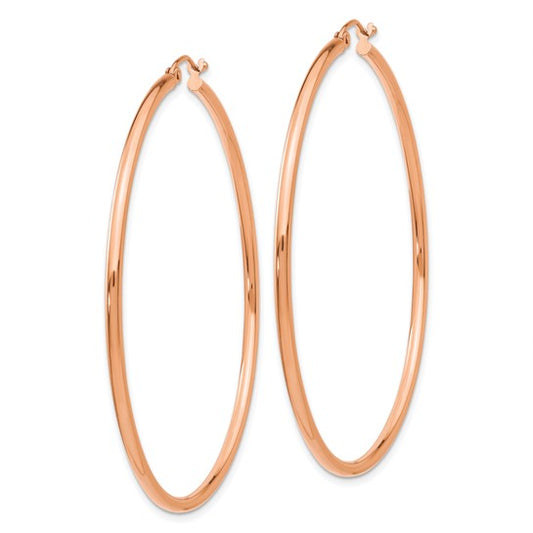 14k Rose Gold Polished 2x55mm Lightweight Tube Hoop Earrings