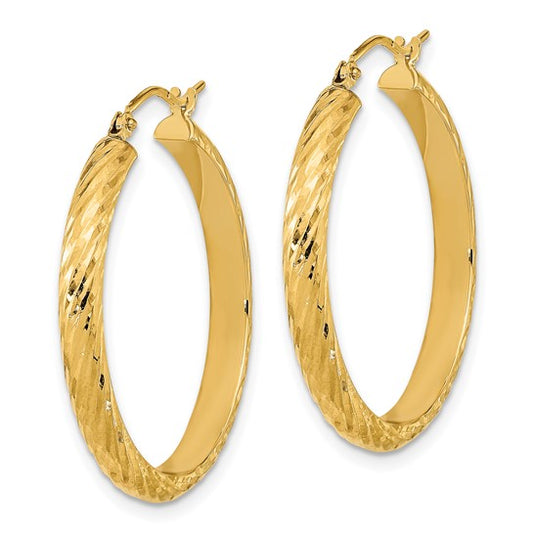 14K Polished D/C Twist Pattern Hoop Earrings