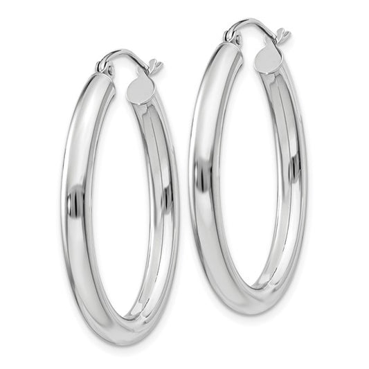 14k White Gold Polished 3.5mm Oval Tube Hoop Earrings
