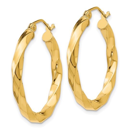 14k Polished 3mm Twisted Hoop Earrings