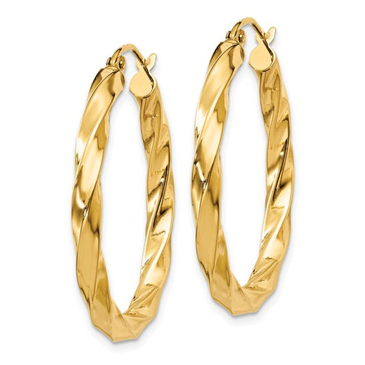 14k Polished 3mm Twisted Hoop Earrings