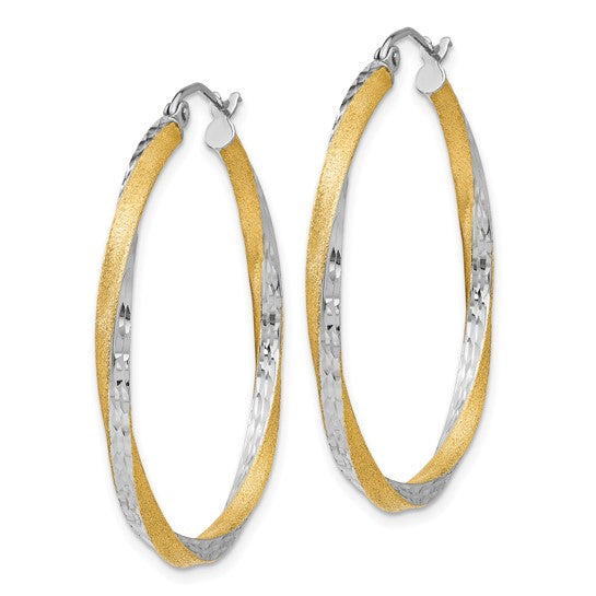 14k and Rhodium Diamond-cut 2.5mm Twisted Hoop Earrings