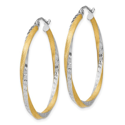 14k and Rhodium Diamond-cut 2.5mm Twisted Hoop Earrings