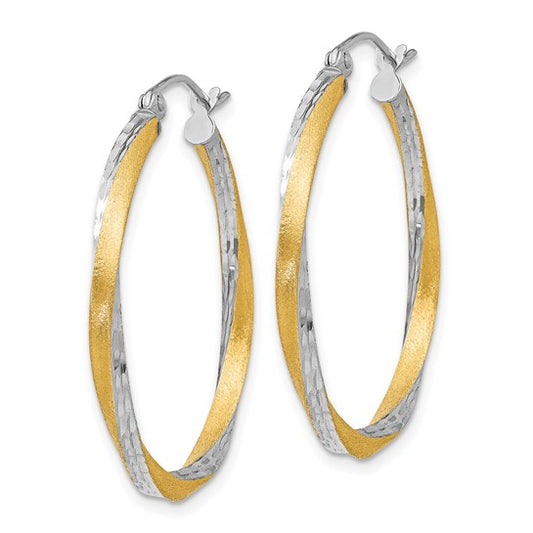 14k and Rhodium Diamond-cut 2.5mm Twisted Hoop Earrings