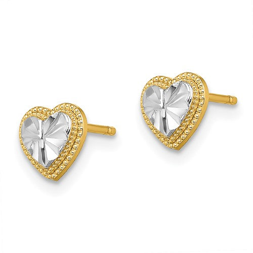 14k with Rhodium D/C Heart Post Earrings