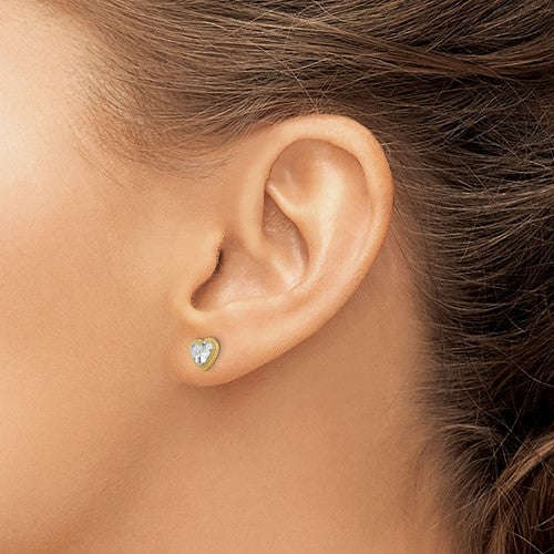 14k with Rhodium D/C Heart Post Earrings