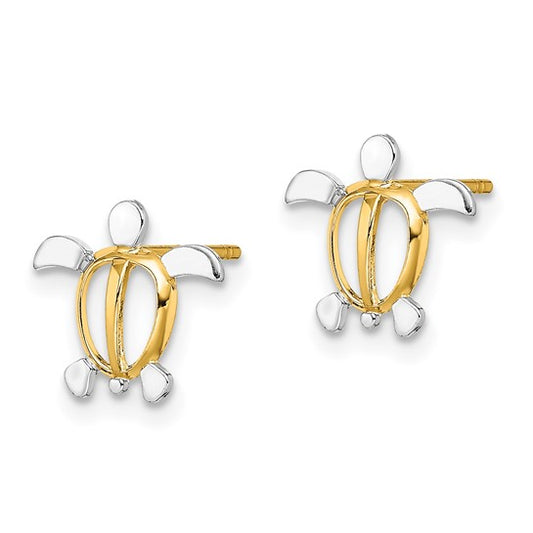 14K with Rhodium Sea Turtle Post Earrings