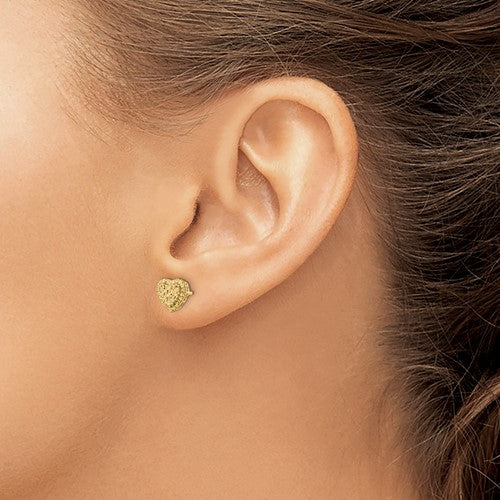 14k Polished Diamond-cut Heart Post Earrings