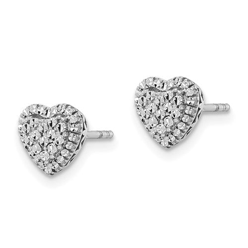 14k White Polished Diamond-cut Heart Post Earrings