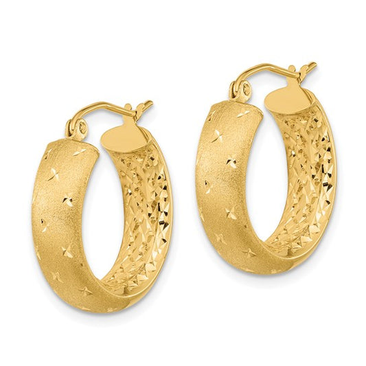 14k Polished Satin and Diamond-cut In/Out Hoop Earrings