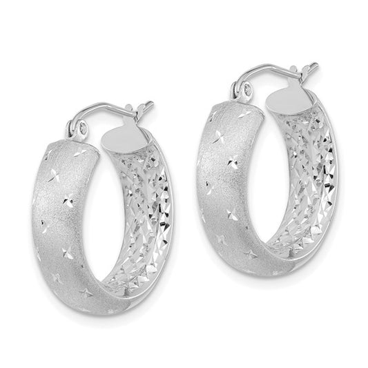 14k White Gold Polished, Satin and D/C In/Out Hoop Earrings