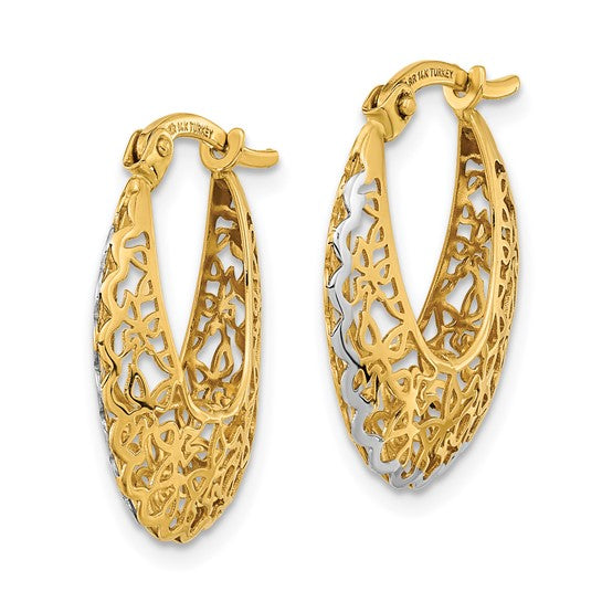 14k Rhodium-plated Polished Filigree Hoop Earrings