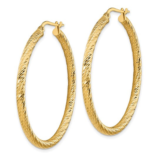14k 3x35mm Diamond-cut Round Hoop Earrings