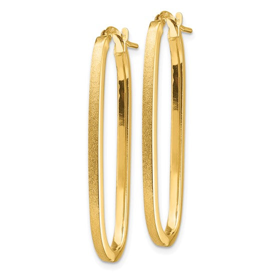 14k Polished and Satin 2mm Oval Hoop Earrings