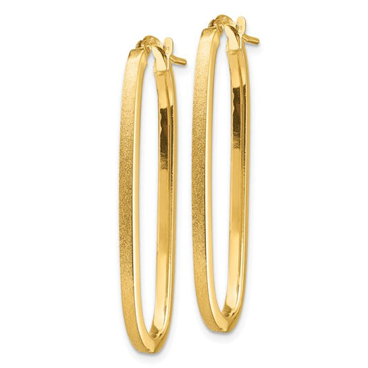 14k Polished and Satin 2mm Oval Hoop Earrings