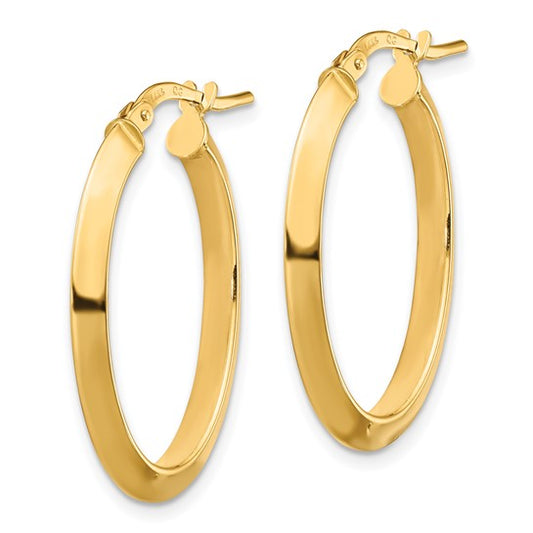 14k Polished 3.5mm Knife Edge Oval Hoop Earrings