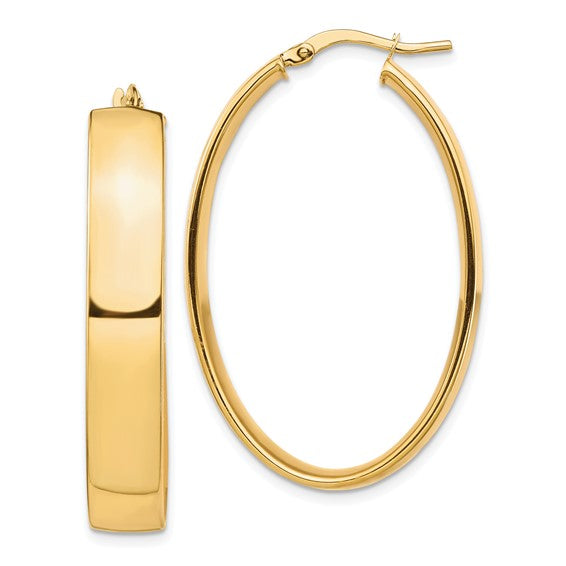14k High Polished 7mm Oval Hoop Earrings