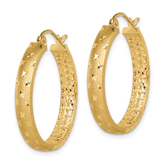 14k Satin and Polished Diamond-cut In/Out Hoop Earrings