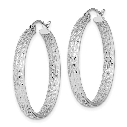 14k White Gold Diamond-cut In/Out Hoop Earrings