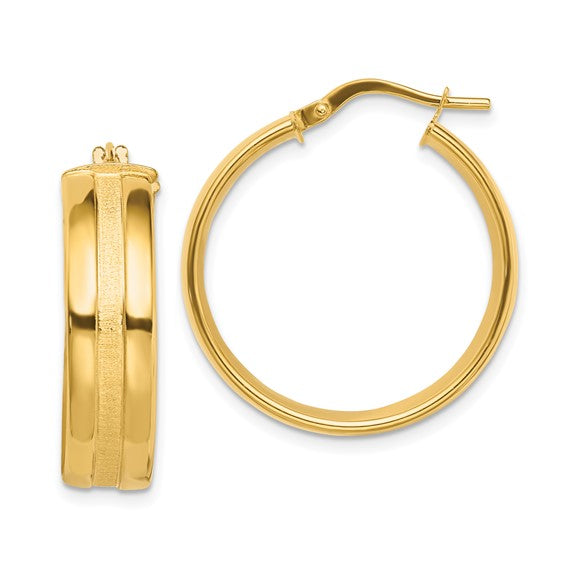 14K 25mm Satin and Polished Hoop Earrings
