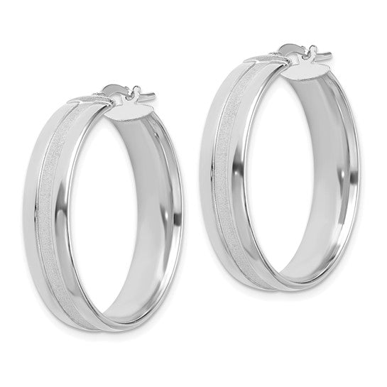 14K White Gold 30mm Satin and Polished Hoop Earrings