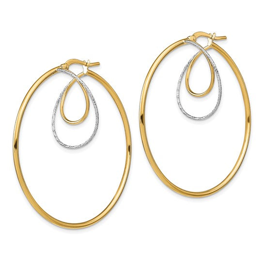 14k with White Rhodium Diamond-cut Twisted Circles Inside Hoop Earrings