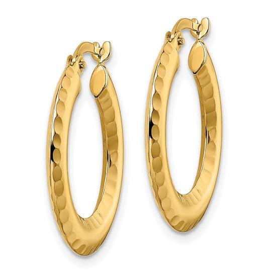 14k Polished Diamond-cut Knife-edge 2x23mm Round Hoop Earrings