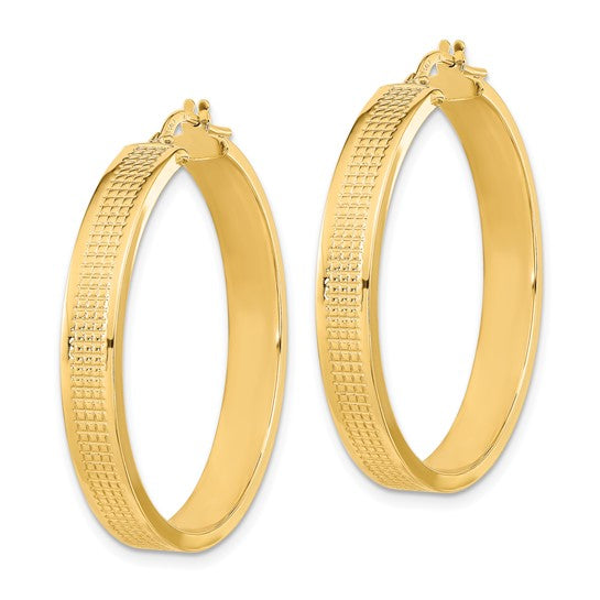 14K Polished Textured Hoop Earrings