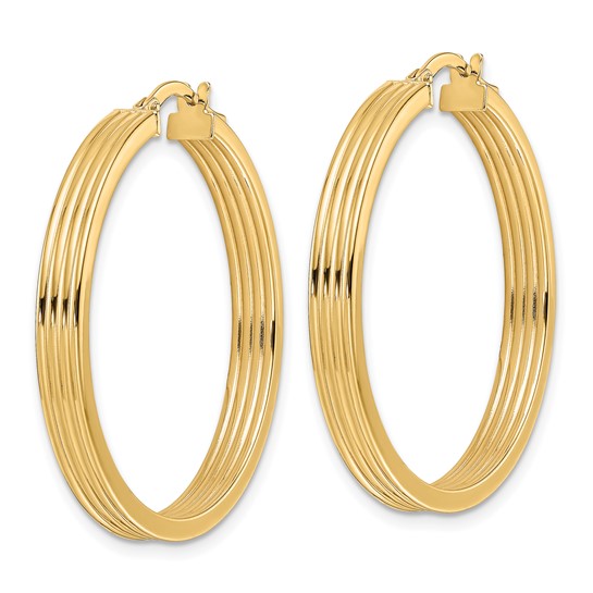 14K Polished Textured Hoop Earrings