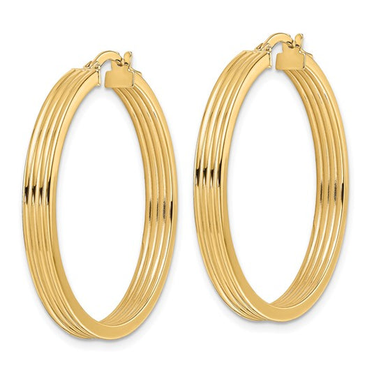 14K Polished Textured Hoop Earrings
