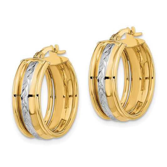 Copia de 14k and Rhodium Polished and D/C Double J-Hoop Post Earrings