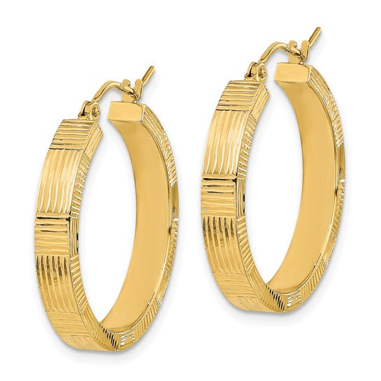 14K Polished Patterned Hoop Earrings