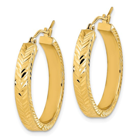 14K Polished Diamond-cut Hoop Earrings